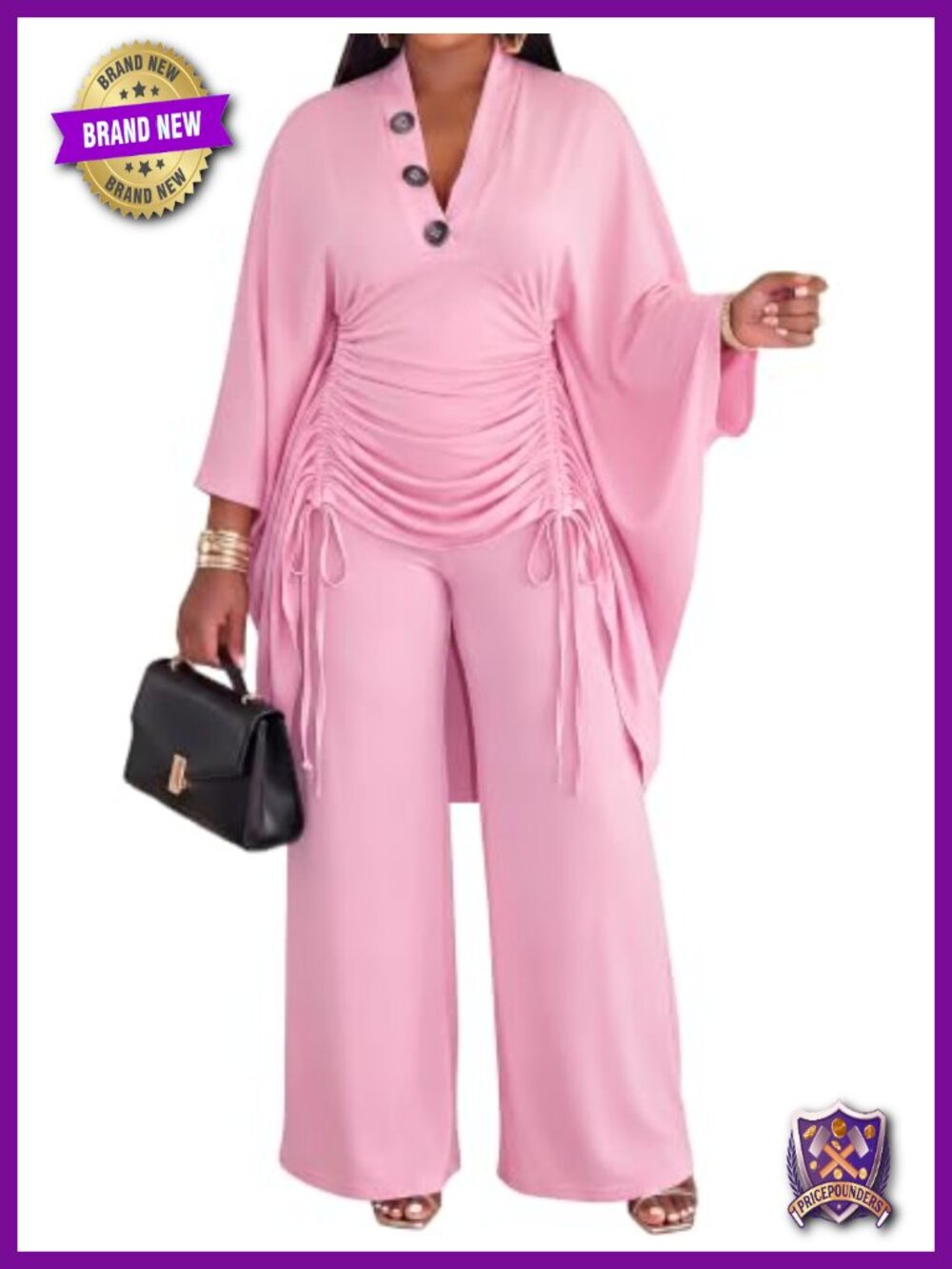 Women Dressy 2 Piece Set Batwing Sleeve Top Wide Leg Pants Party Set